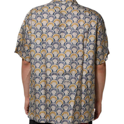 Dolce & Gabbana Cream Cotton Silk Hawaii Scallop Shell Print Shirt