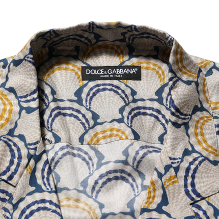Dolce & Gabbana Cream Cotton Silk Hawaii Scallop Shell Print Shirt