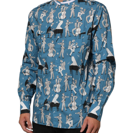 Dolce & Gabbana Blue Jazz Printed Cotton Button Front Shirt