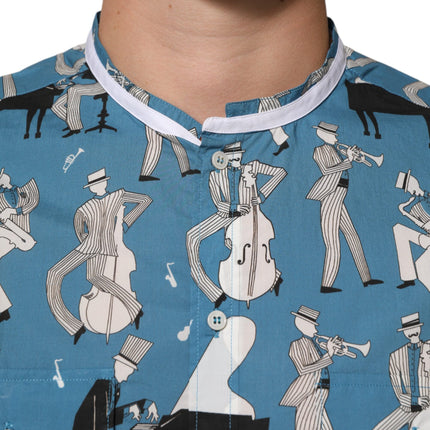Dolce & Gabbana Blue Jazz Printed Cotton Button Front Shirt