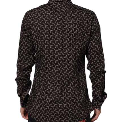 Dolce & Gabbana BrownFloral Collared GOLD Formal Dress Shirt