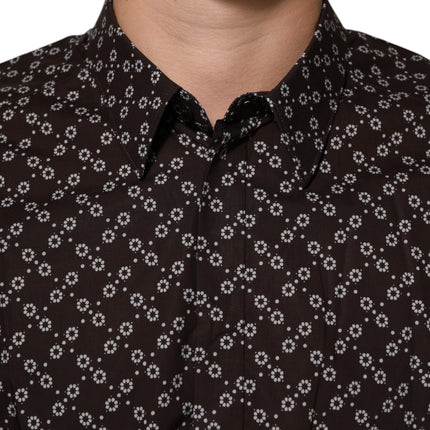 Dolce & Gabbana BrownFloral Collared GOLD Formal Dress Shirt