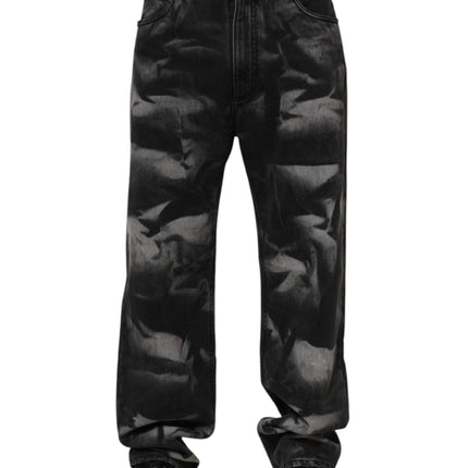 Dolce & Gabbana Black Marbled Effect Straight Men Denim Jeans