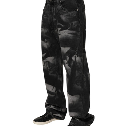 Dolce & Gabbana Black Marbled Effect Straight Men Denim Jeans