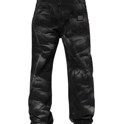 Dolce & Gabbana Black Marbled Effect Straight Men Denim Jeans
