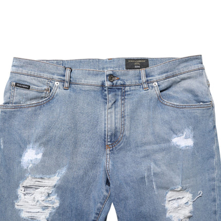 Dolce & Gabbana Blue Tattered Slim Fit Cotton Denim Jeans