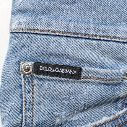 Dolce & Gabbana Blue Tattered Slim Fit Cotton Denim Jeans
