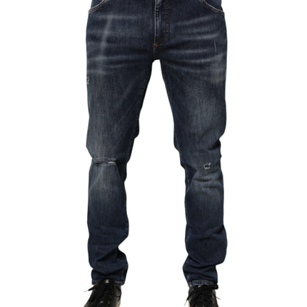 Dolce & Gabbana Dark Blue Washed Running Ripped Denim Jeans