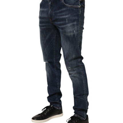 Dolce & Gabbana Dark Blue Washed Running Ripped Denim Jeans