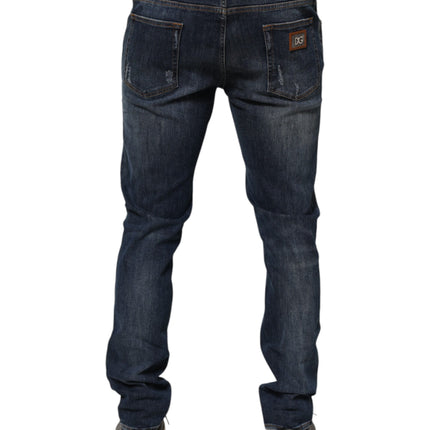 Dolce & Gabbana Dark Blue Washed Running Ripped Denim Jeans