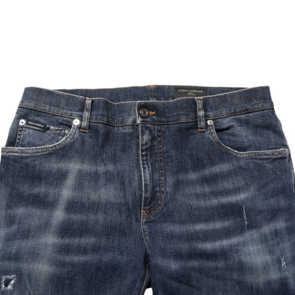 Dolce & Gabbana Dark Blue Washed Running Ripped Denim Jeans