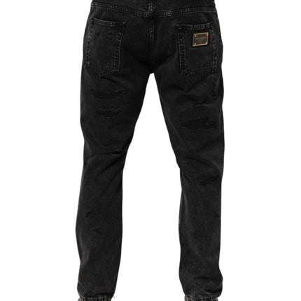 Dolce & Gabbana Black Washed Ripped Loose Cotton Denim Jeans