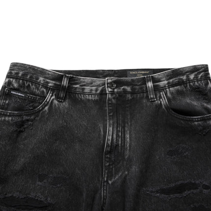 Dolce & Gabbana Black Washed Ripped Loose Cotton Denim Jeans