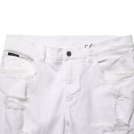 Dolce & Gabbana White Distressed Ripped Denim Trouser Jeans
