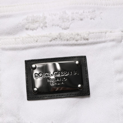 Dolce & Gabbana White Distressed Ripped Denim Trouser Jeans