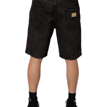 Dolce & Gabbana Black Cotton Tattered Denim Men Bermuda Short