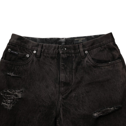 Dolce & Gabbana Black Cotton Tattered Denim Men Bermuda Short