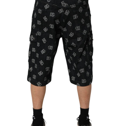 Dolce & Gabbana Black Monogram Denim Cargo Men Bermuda Short