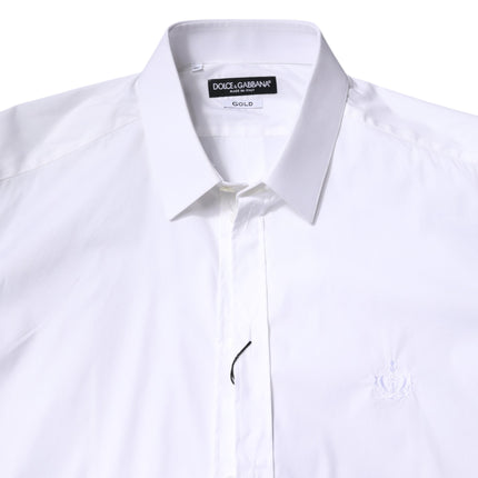 Dolce & Gabbana White Cotton Collared GOLD FormalDress Shirt