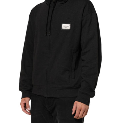 Dolce & Gabbana Black Logo FullZip Hooded Sweatshirt Sweater