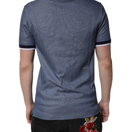Dolce & Gabbana Blue Collared V-neck Silk Blend Polo T-shirt