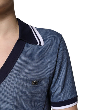 Dolce & Gabbana Blue Collared V-neck Silk Blend Polo T-shirt