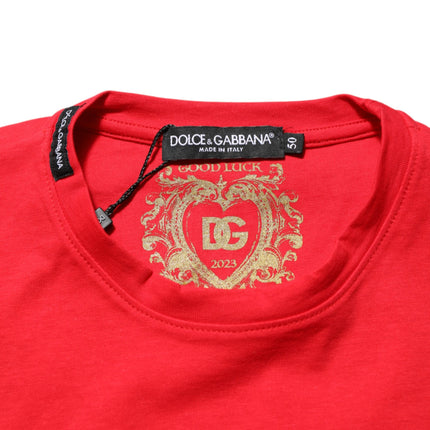 Dolce & Gabbana Red Goodluck 2023 Cotton Crew Neck T-shirt
