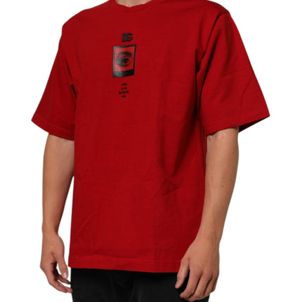 Dolce & Gabbana Red Logo Eye Print Cotton Short Sleeve T-shirt