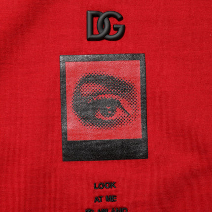 Dolce & Gabbana Red Logo Eye Print Cotton Short Sleeve T-shirt