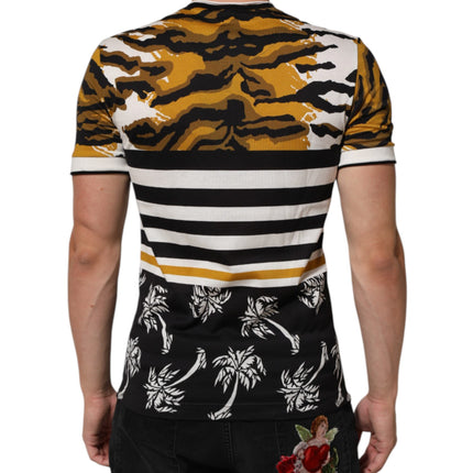 Dolce & Gabbana Multicolor Leopard Palm Leaf Men Crew Neck T-shirt