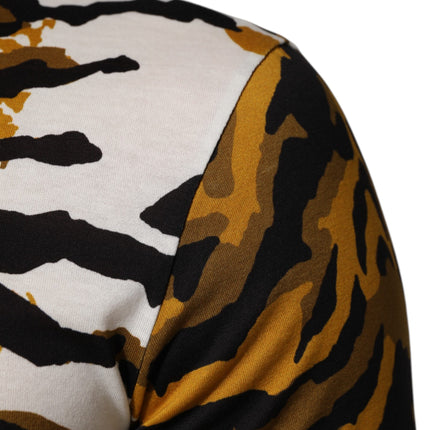 Dolce & Gabbana Multicolor Leopard Palm Leaf Men Crew Neck T-shirt