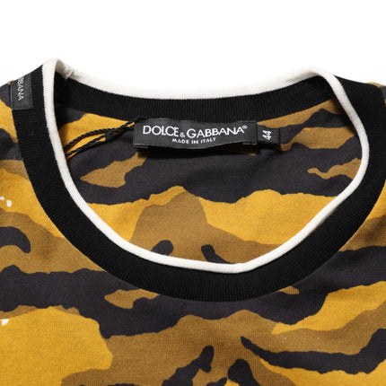 Dolce & Gabbana Multicolor Leopard Palm Leaf Men Crew Neck T-shirt