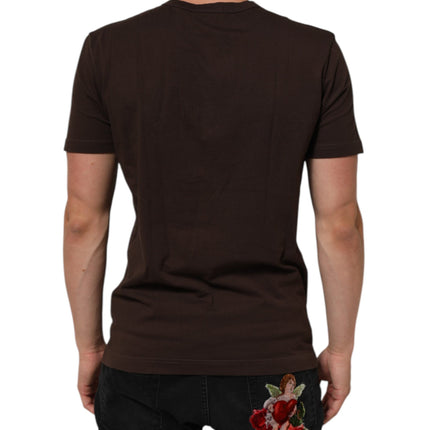 Dolce & Gabbana Brown Coin Laurel Print Men Crew Neck T-shirt