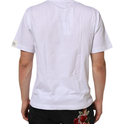 Dolce & Gabbana White Graphic Print Cotton Crew Neck T-shirt
