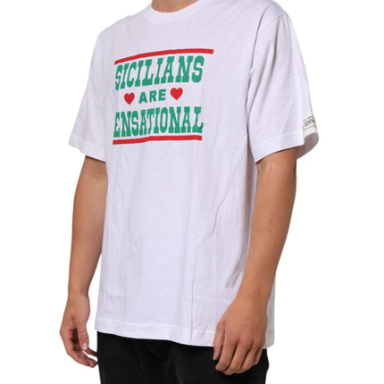 Dolce & Gabbana White Graphic Print Cotton Crew Neck T-shirt