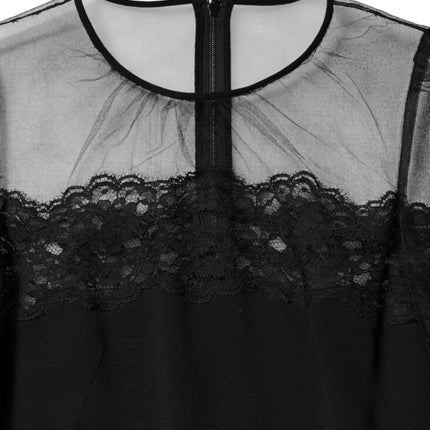 Dolce & Gabbana Black Lace Trim Nylon Tulle SheathMidi Dress