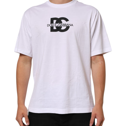 Dolce & Gabbana White Logo Print Cotton Crew Neck Men T-shirt