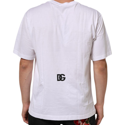 Dolce & Gabbana White Logo Print Cotton Crew Neck Men T-shirt
