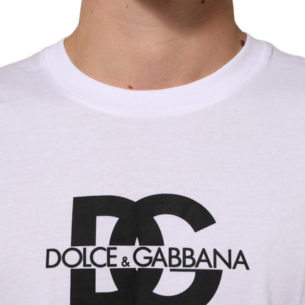 Dolce & Gabbana White Logo Print Cotton Crew Neck Men T-shirt