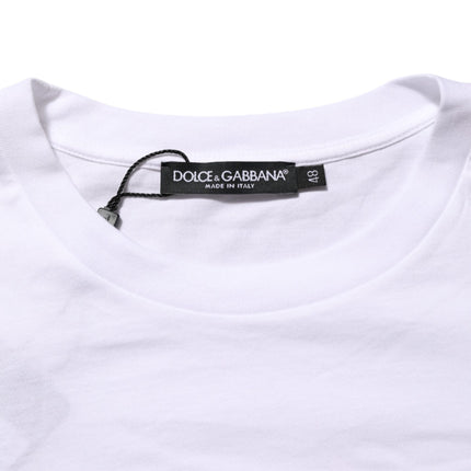 Dolce & Gabbana White Logo Print Cotton Crew Neck Men T-shirt