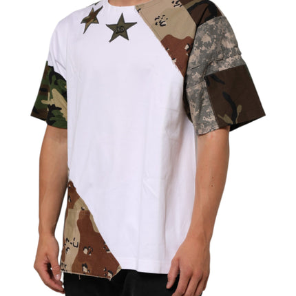Dolce & Gabbana White Camouflage Patckwork Men Cotton T-shirt