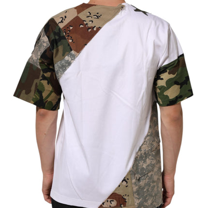 Dolce & Gabbana White Camouflage Patckwork Men Cotton T-shirt