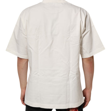 Dolce & Gabbana White Logo Print Cotton Crew Neck Men T-shirt