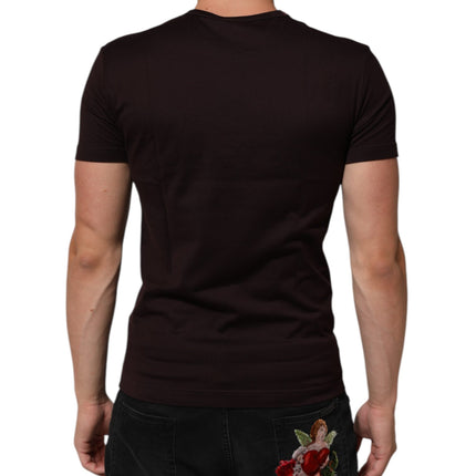 Dolce & Gabbana Brown Logo Plaque Cotton Crew Neck T-shirt