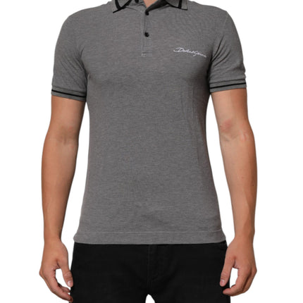 Dolce & Gabbana Gray Logo Embroidery Collared Polo T-shirt