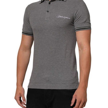 Dolce & Gabbana Gray Logo Embroidery Collared Polo T-shirt