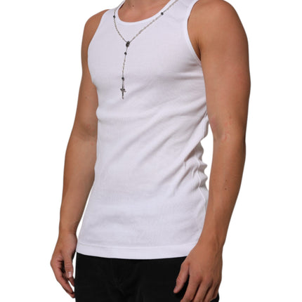 Dolce & Gabbana White Cotton Chain Necklace Tank Top T-shirt
