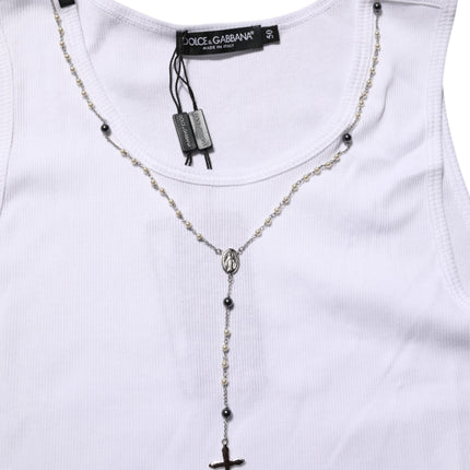 Dolce & Gabbana White Cotton Chain Necklace Tank Top T-shirt