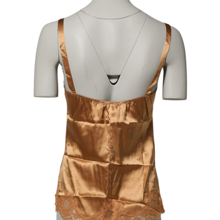 Dolce & Gabbana Brown Floral Lace Silk Satin Tank Lingerie Underwear