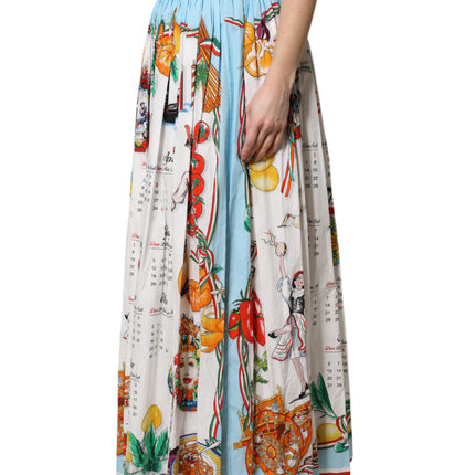 Dolce & Gabbana White Calendar Print Cotton Gathered Maxi Skirt
